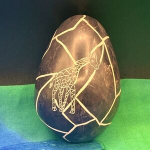 Vintage 1990’s African Besmo hand carved stone giraffe egg. Made in Kenya